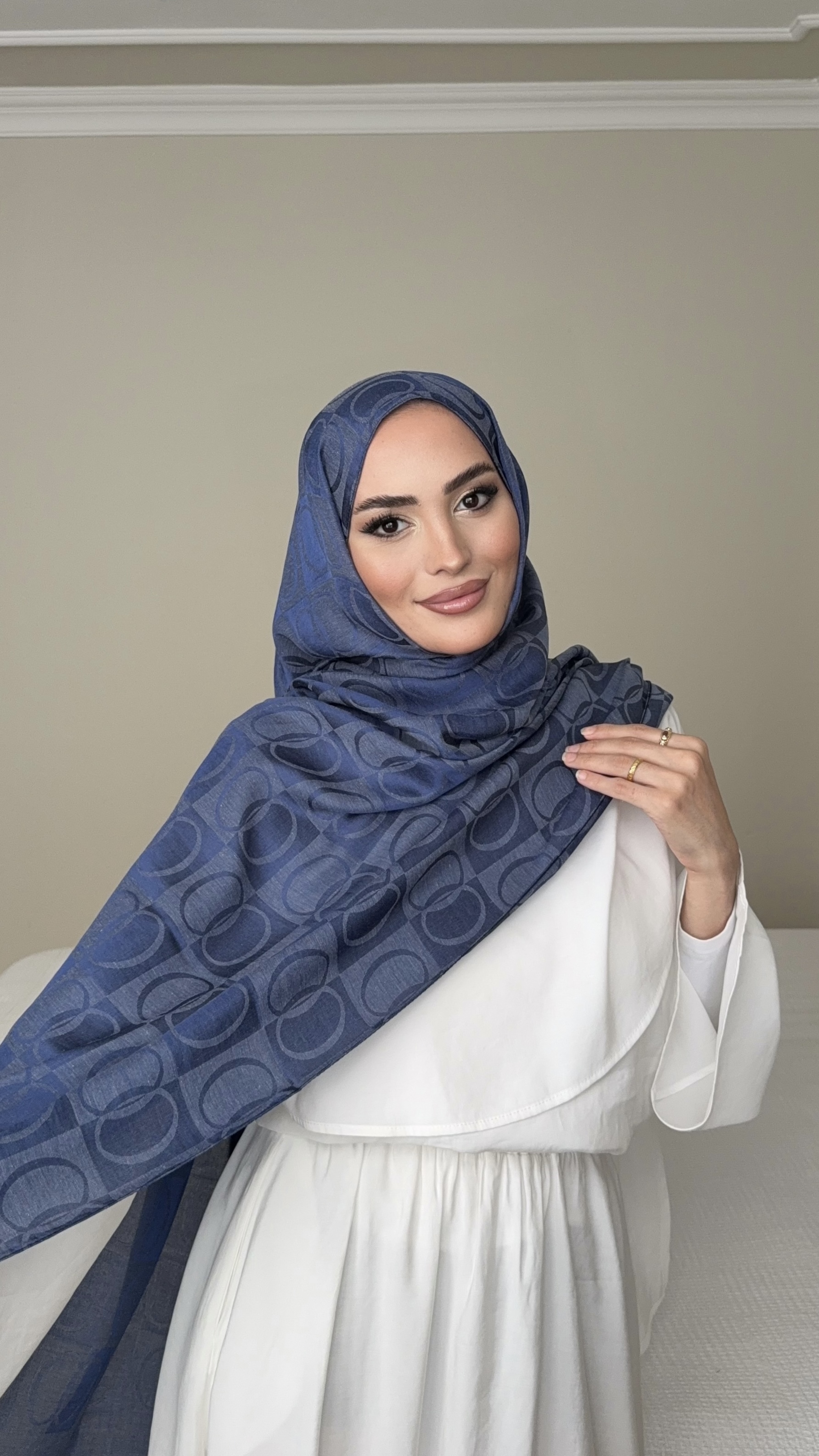 Halka Desen Pamuk Elyaf Şal Lacivert