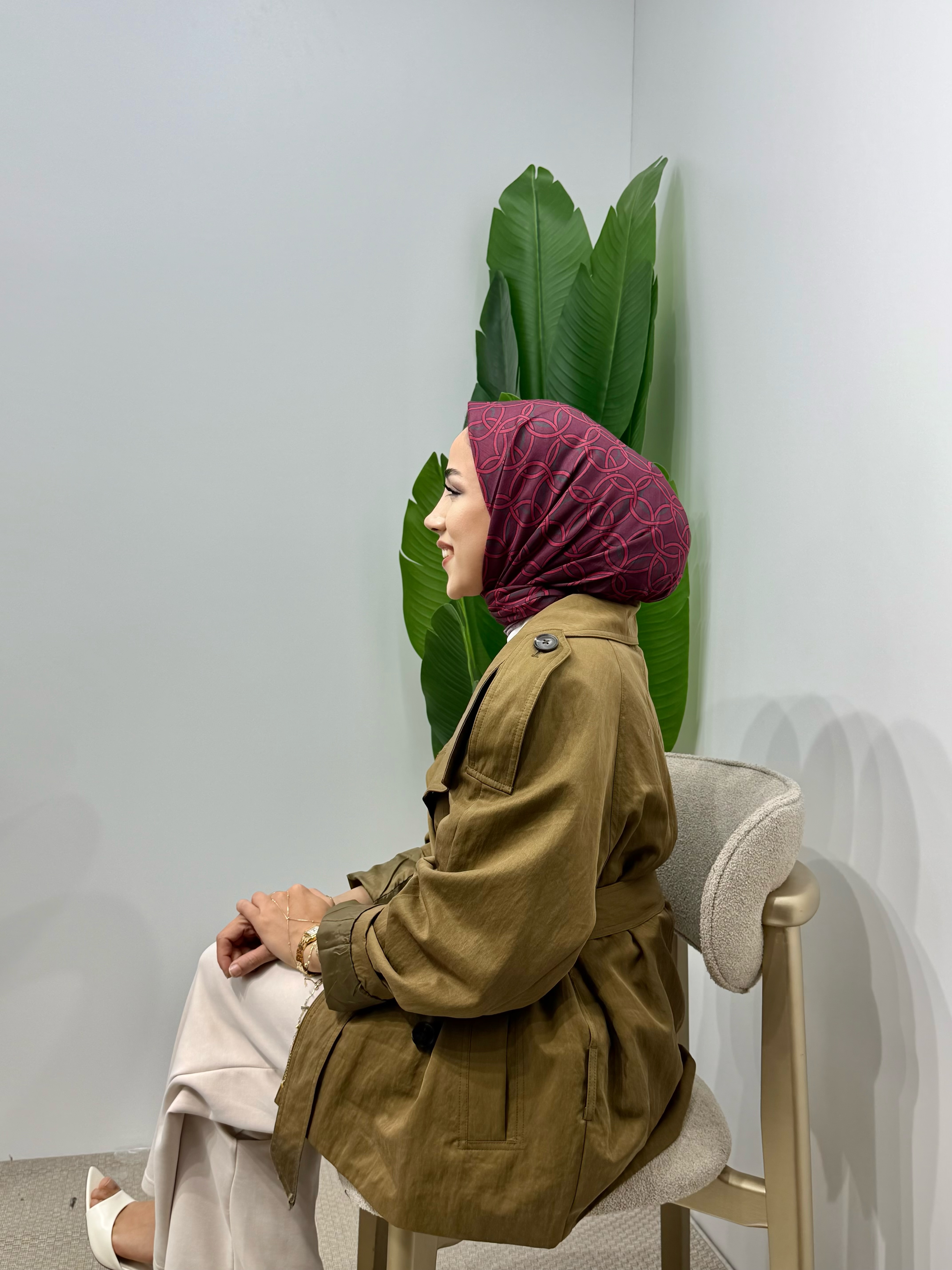 Halka desen pamuk soft eşarp Bordo