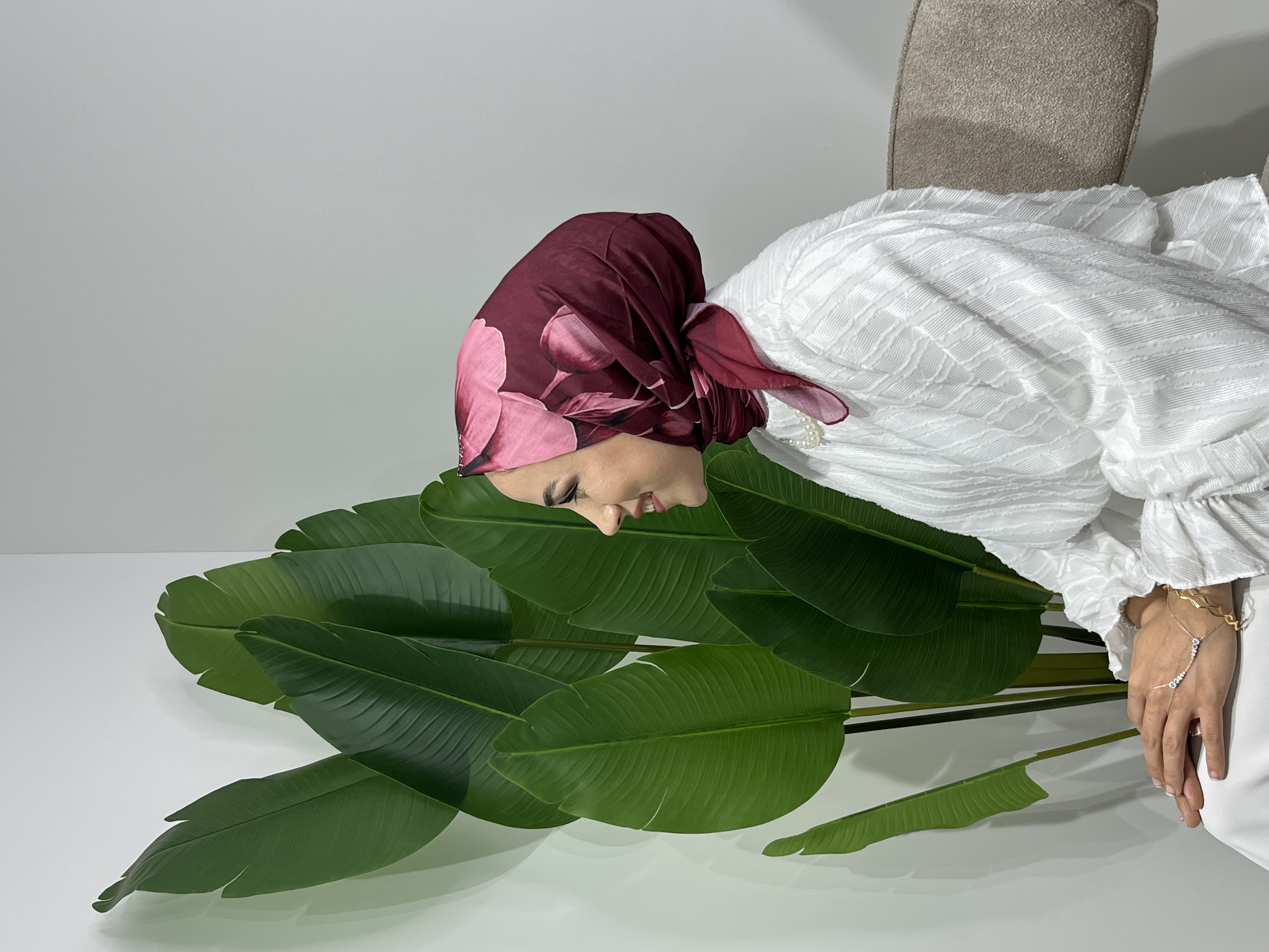 Açelya Desen Pamuk Soft Eşarp Bordo