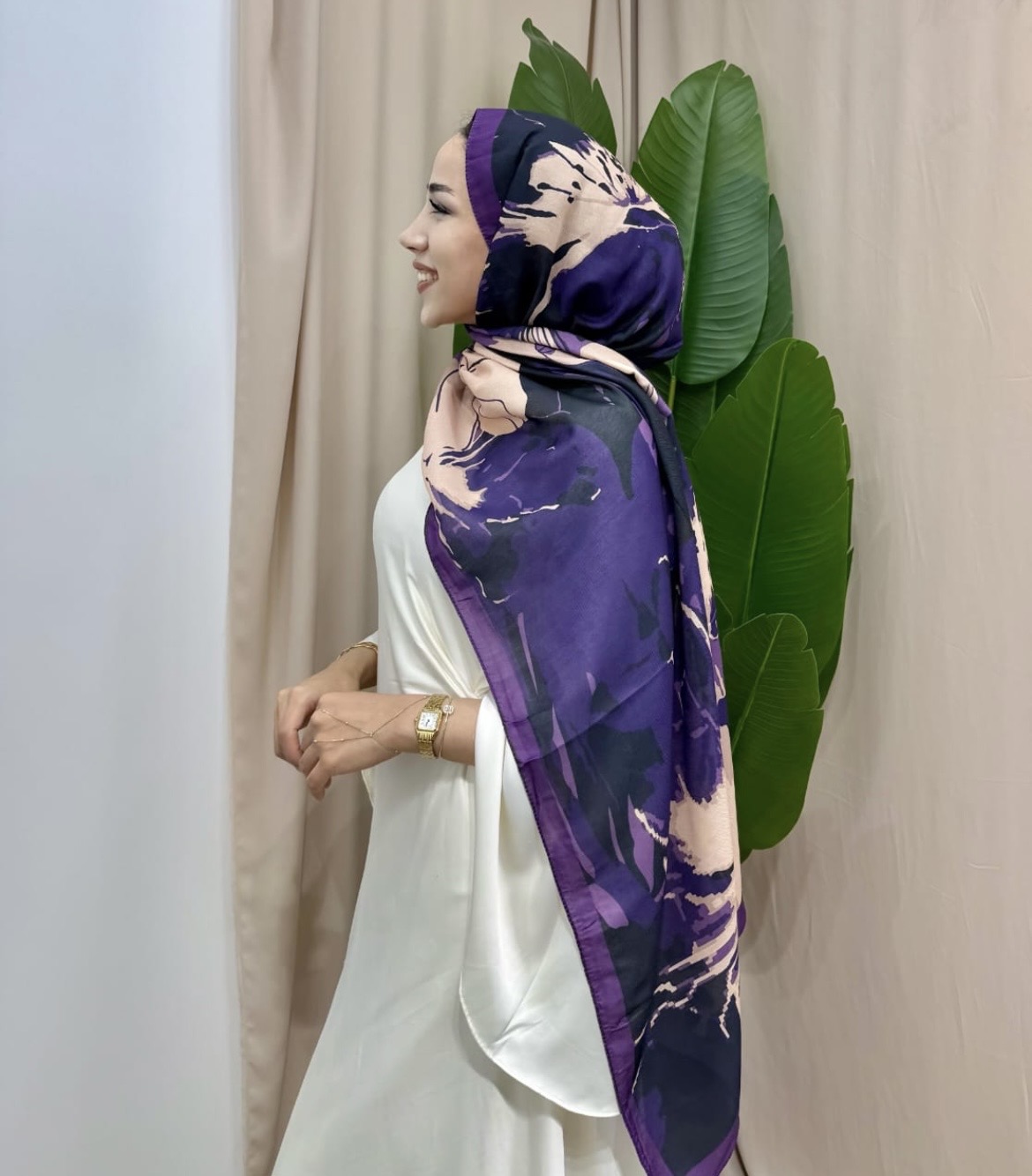 Nil Bahçesi Pamuk Soft Şal Mor–Pudra